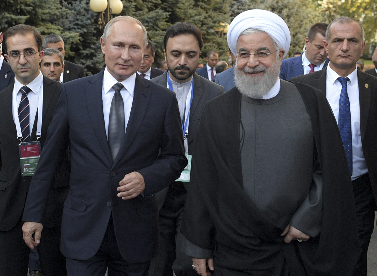 Russian President Vladimir Putin and Iranian President Hassan Rouhani after the Eurasian Economic Council in Yerevan, Armenia, October 1, 2019. Photo: Alexei Druzhinin/AP